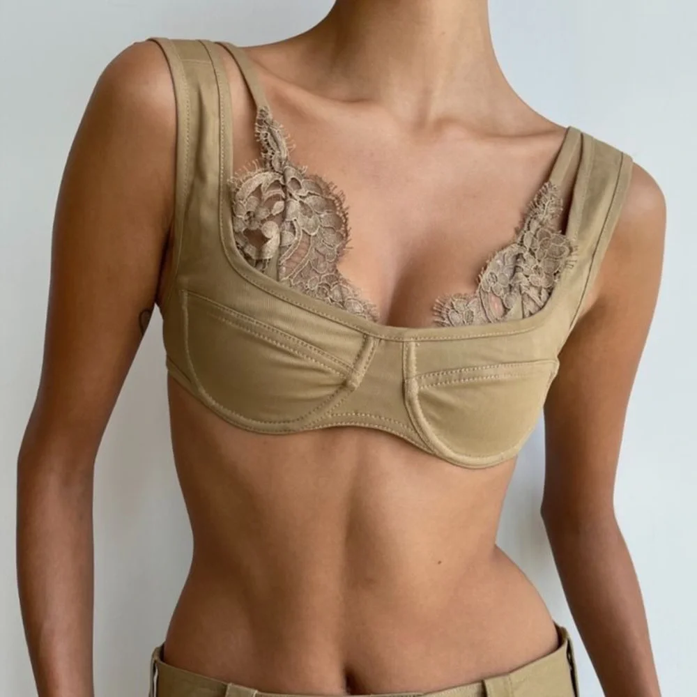 Orseund Iris • Lace trimmed bralette in dark khaki - Picture 1 of 9
